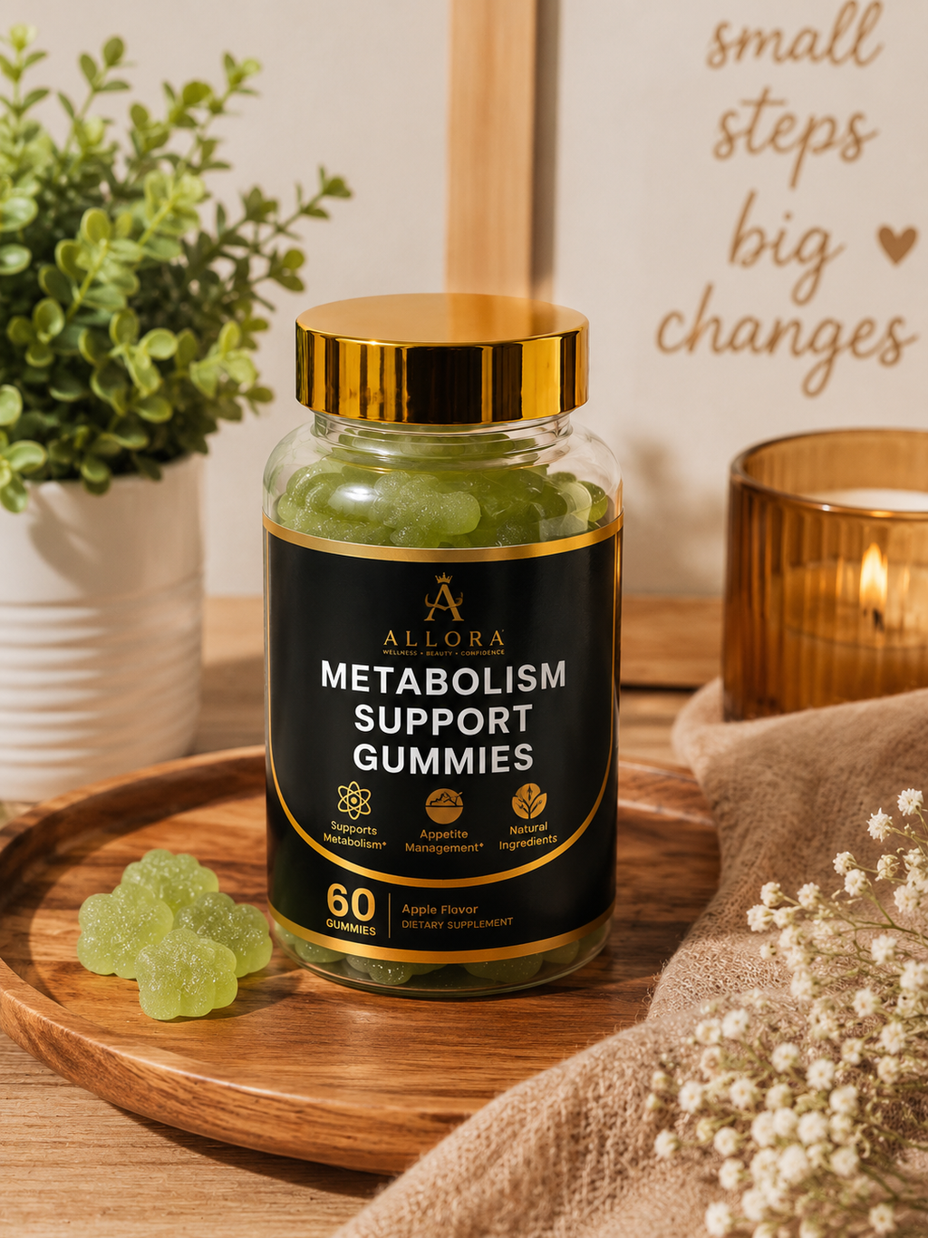 Allora Metabolism Support Gummies – Apple Flavor | 60 Gummies