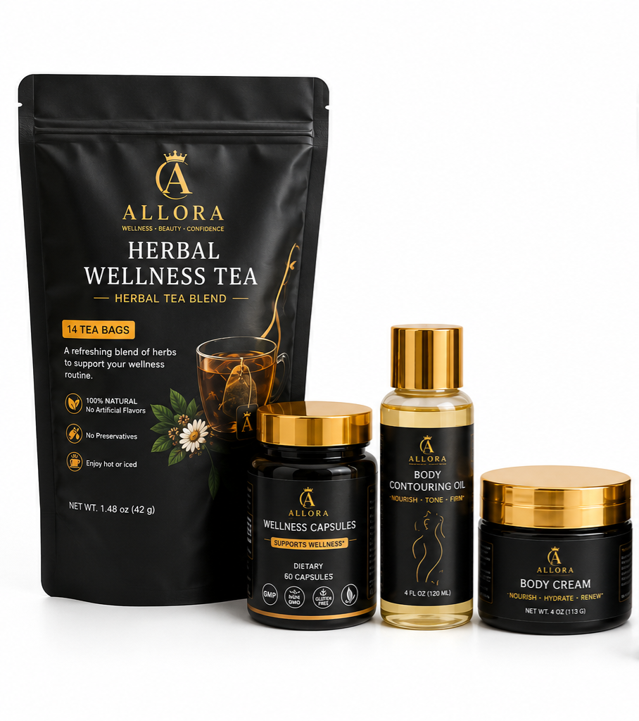 Allora Body Wellness Set – Tea + Capsules + Oil + Cream